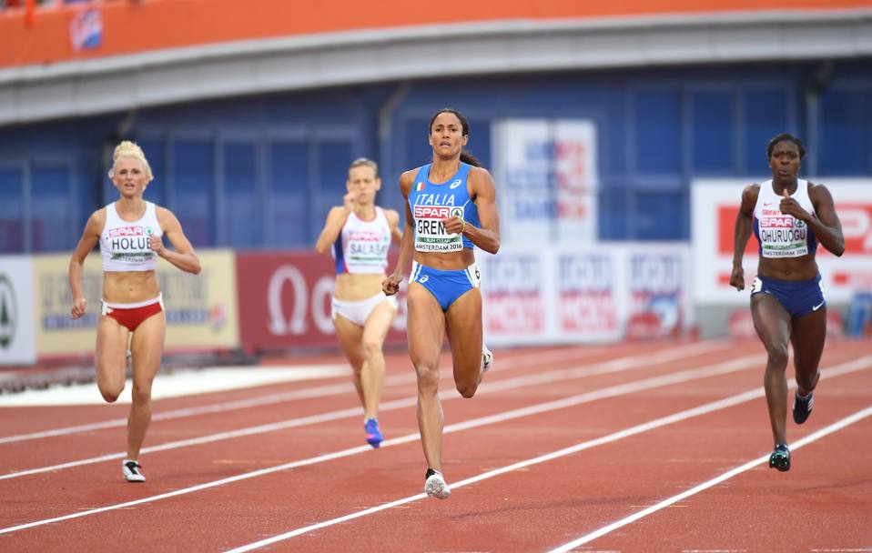 L&#39;italo-cubana Libania Grenot taglia il traguardo della finale dei 400 metri ai Campionati Europei in corso ad Amsterdam. L&#39;azzurra vince con il tempo di 50”73, bissando il successo di due anni fa a Zurigo (Ap)